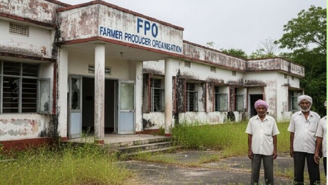 Two farmers standing in front of FPO office