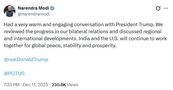 पीएम मोदी की अमेरिकी राष्ट्रपति डोनाल्ड ट्रंप से फोन पर हुई बात